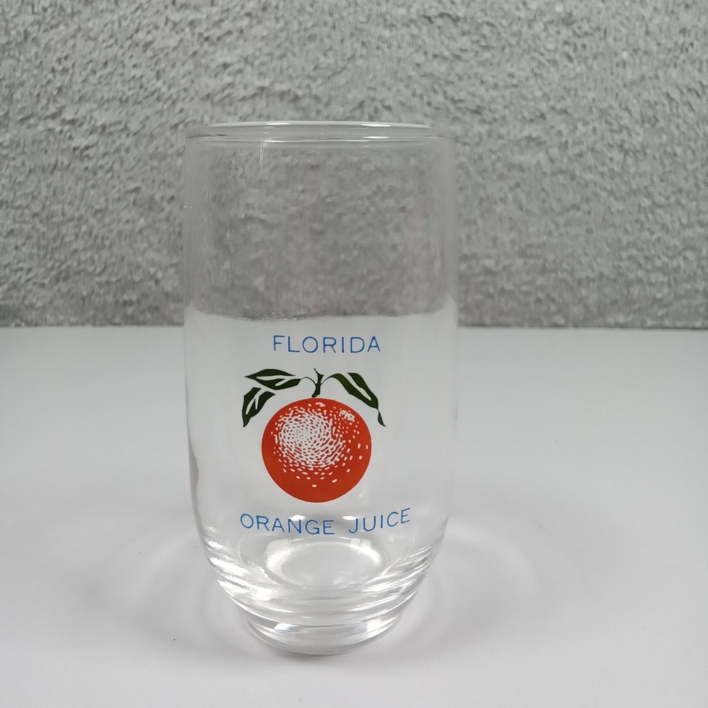 Vintage Florida Orange Juice Glass Retro MCM Citrus Graphic Juice Tumbler 4 inch
